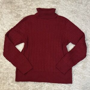 JEANNE PIERRE Cable Knit Cotton Turtleneck Sweater - Burgundy